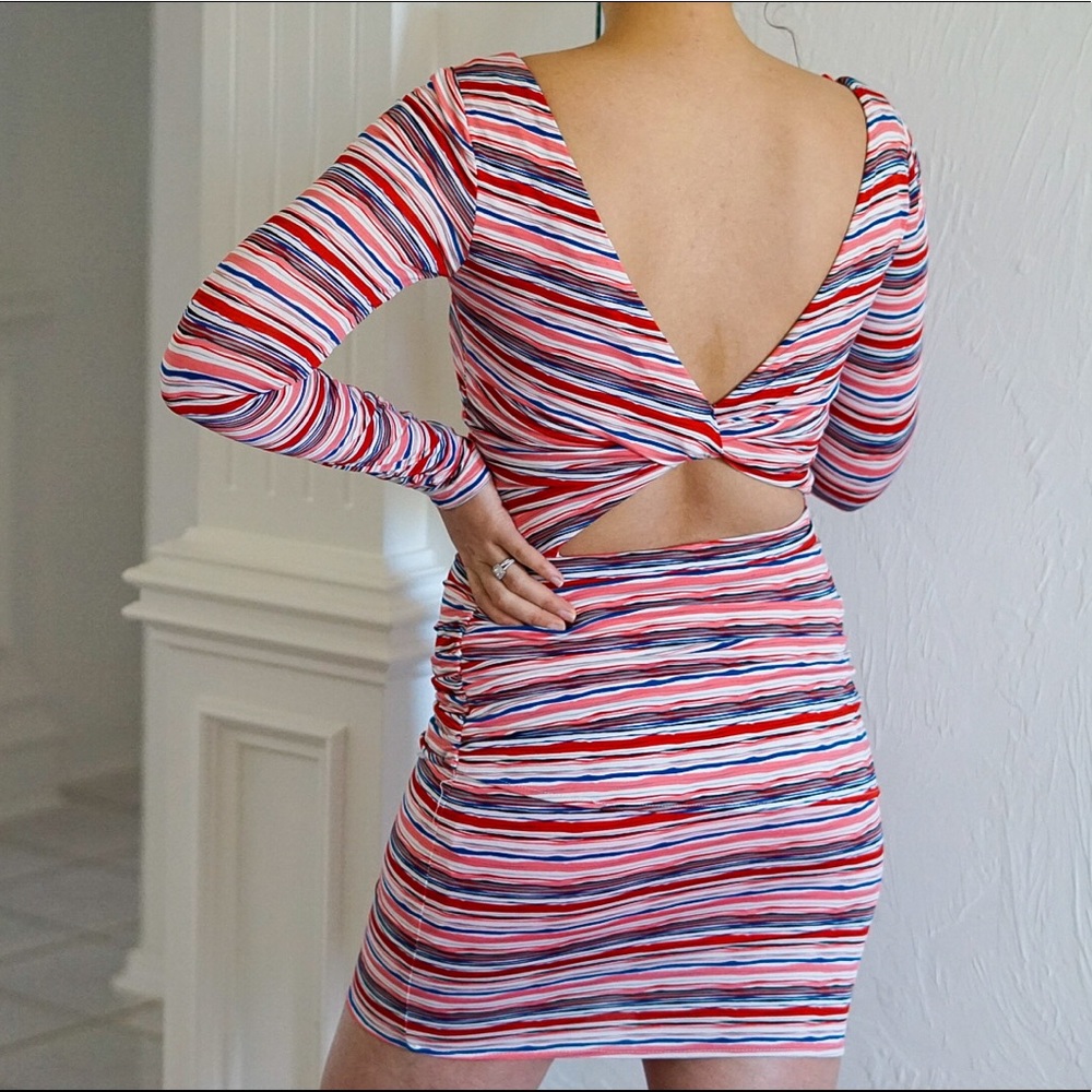 Ark & co Red White Blue Striped Long Sleeve Dress